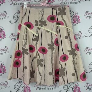 Floral Patterned Skirt ruffle tiered pleated style lace details pink cream